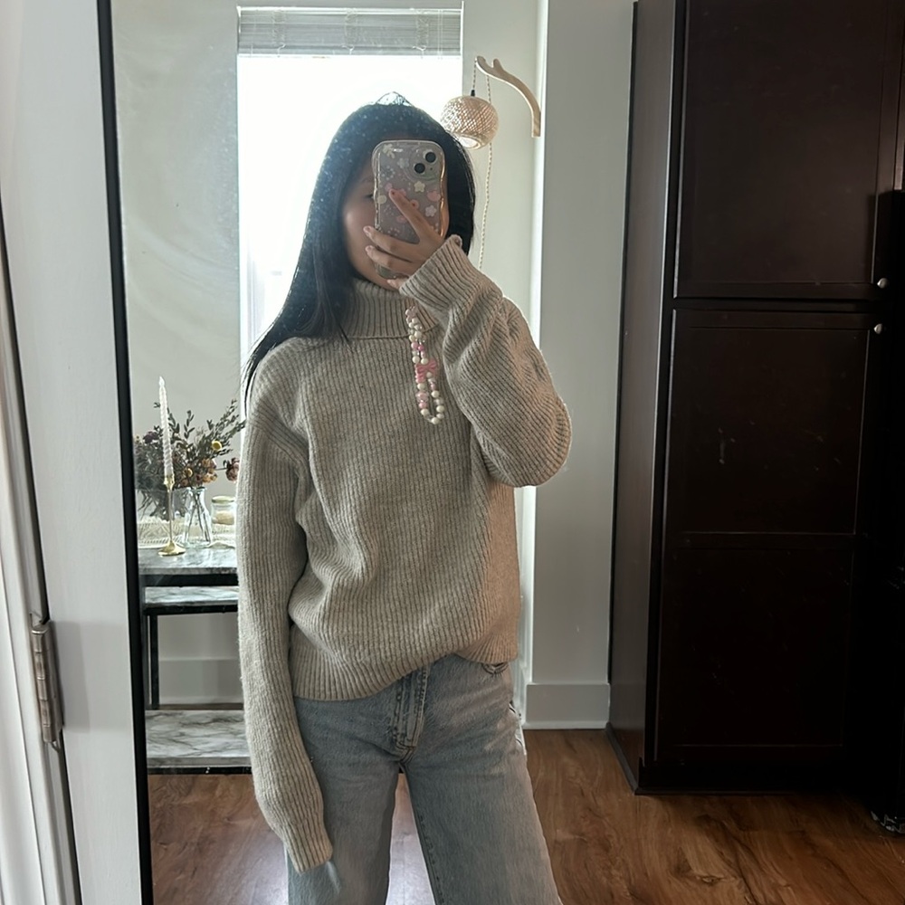 ASOS high neck sand colored sweater